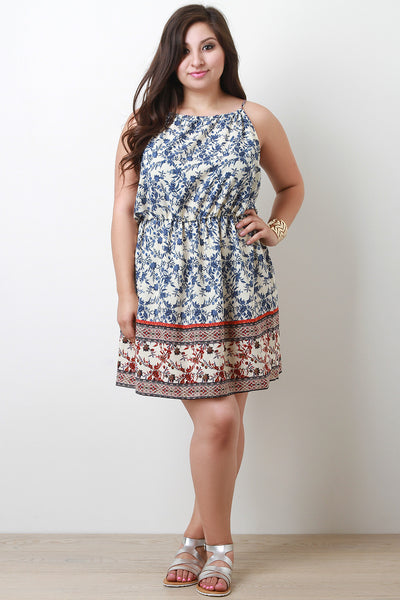 Plus Size Floral Border Print Casual Dress