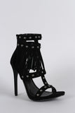 Shoe Republic LA Fierce Fringe Studded Open Toe Heel