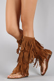 Suede Triple Layered Fringe Knee High Boot Sandal