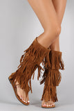 Suede Triple Layered Fringe Knee High Boot Sandal