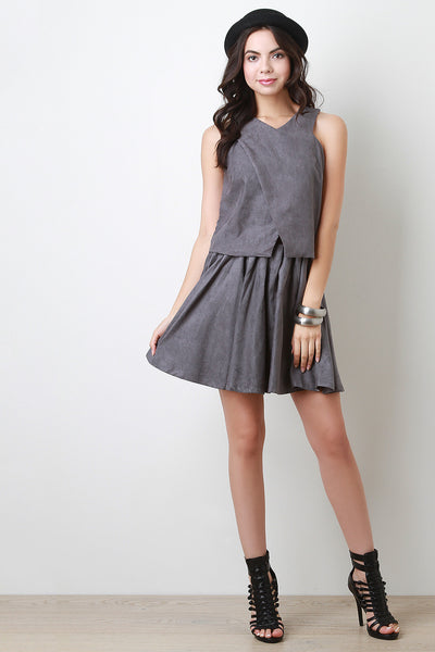 Pleated Vegan Suede Skirt