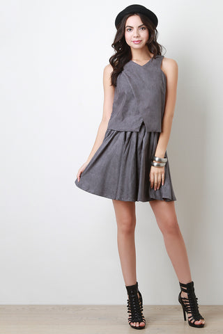 Pleated Vegan Suede Skirt