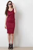 Plunging Caged Sides Suede Midi Dress
