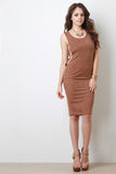 Plunging Caged Sides Suede Midi Dress