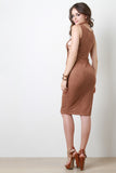 Plunging Caged Sides Suede Midi Dress