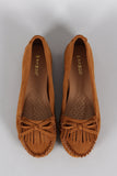 Bamboo Suede Bow Fringe Slip On Moccasin Flat