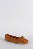 Bamboo Suede Bow Fringe Slip On Moccasin Flat