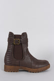 Bamboo Quilted Buckle Round Toe Moto Ankle Boots