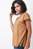 Suede Fringe Frame Short Sleeve Top