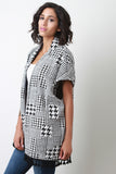 Mixed Houndstooth Tassel Cardigan