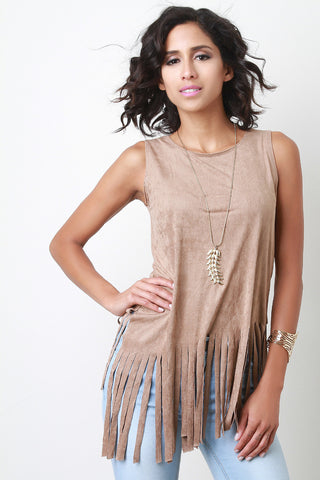 Suede Asymetrical Fringe Top