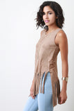 Suede Asymetrical Fringe Top