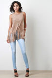 Suede Asymetrical Fringe Top