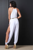 Side Slit Harem Belted Jumpsuit