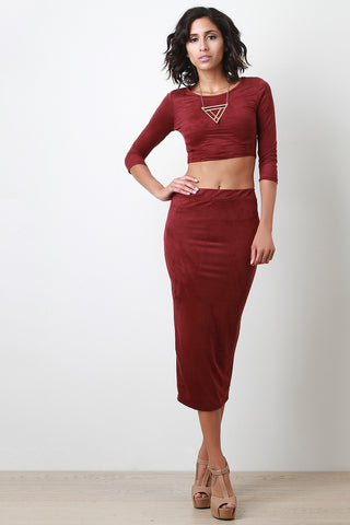 Suede Pencil Midi Skirt