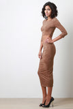 Suede Pencil Midi Skirt