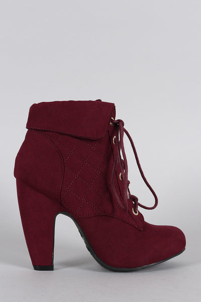 Bamboo Quilted Chunky Heeled Lace Up Booties