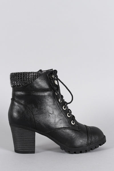 Bamboo Sweater Cuff Combat Lace Up Ankle Boots