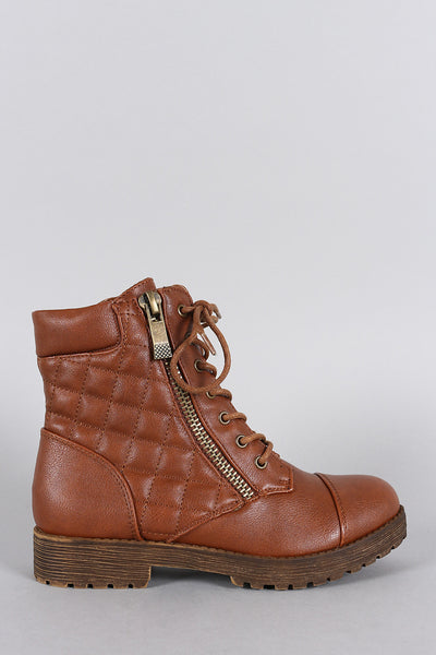 Bamboo Quilted Lace Up Combat Ankle Boots