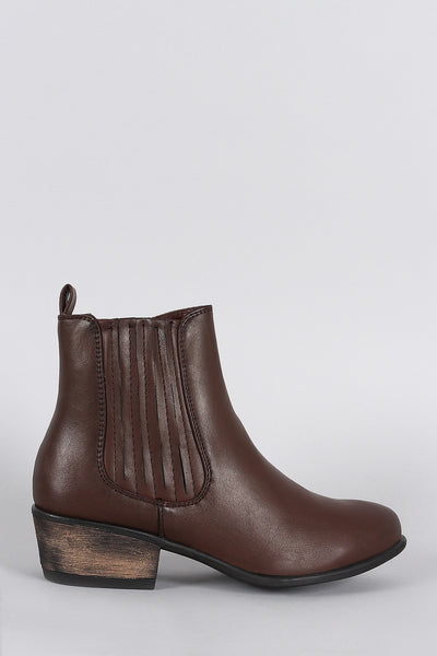 Bamboo Slit Gores Western Burnished Ankle Boots