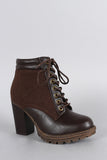 Bamboo Wool Sides Lace Up Lug Sole Ankle Boots