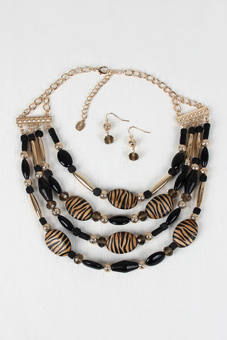 Tiered Zebra Wood Beads Necklace