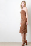 Casual Suede Tube Midi Dress