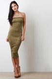 Casual Suede Tube Midi Dress