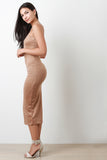 Suede Bodycon Tube Midi Dress