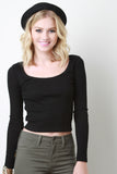 Scooped Neck Ribbed Long Sleeve Top