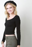 Scooped Neck Ribbed Long Sleeve Top