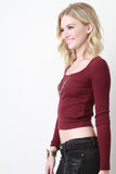 Scooped Neck Ribbed Long Sleeve Top