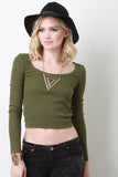 Scooped Neck Ribbed Long Sleeve Top