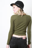 Scooped Neck Ribbed Long Sleeve Top