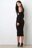 Night Out Arm Sleeves Plunging Midi Dress