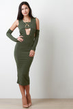 Night Out Arm Sleeves Plunging Midi Dress