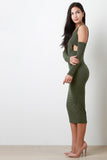 Night Out Arm Sleeves Plunging Midi Dress