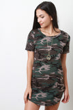 Camouflage Print Short Sleeves Tunic Dress