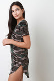 Camouflage Print Short Sleeves Tunic Dress