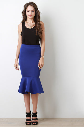 Scuba Peplum Mermaid Midi Skirt