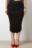 Plus Size Double Ruched Knit Midi Skirt