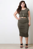 Plus Size Double Ruched Knit Midi Skirt