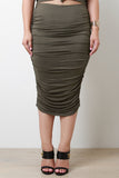 Plus Size Double Ruched Knit Midi Skirt