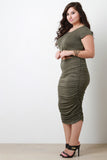 Plus Size Double Ruched Knit Midi Skirt