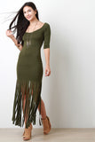 Scoop Boat Neckline Fringe Dress