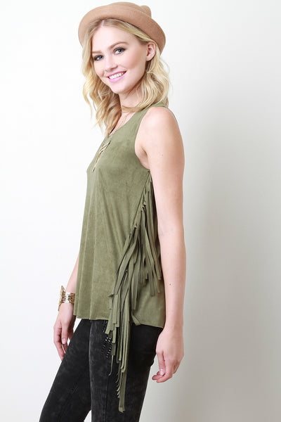 Vegan Suede Side Fringe Top