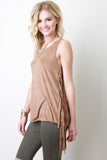 Vegan Suede Side Fringe Top