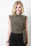 Wrap Tie Collar Crop Top