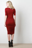 Short Sleeve Ruched Bodycon Midi Dress