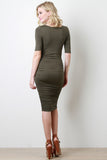 Short Sleeve Ruched Bodycon Midi Dress